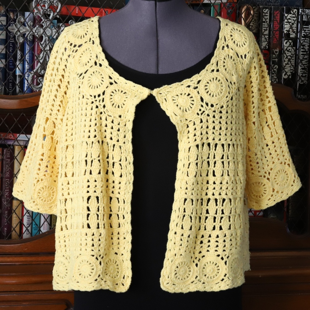 Attitudes by Renee 1/2 Sleeve Crocheted Shrug